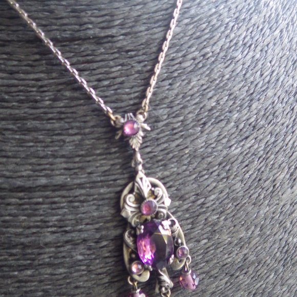 ART NOUVEAU AMETHYST PURPLE GLASS BEADS NECKLACE CZECHOSLOVAKIA SIGNED - Picture 6 of 6